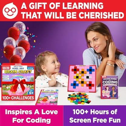 Doctor Jupiter Girls' First STEM Pixel Art Kit for Kids Ages 5+ - style: Girls' Brain Craft: 5+