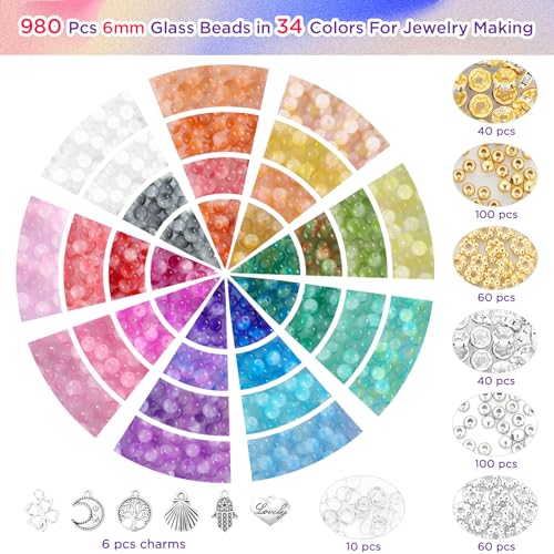 Funtopia 6mm Glass Beads Bracelet Making Kit, 1396pcs Gradient Glass Beads - color: #5 Gradient Patterns, size: 6mm