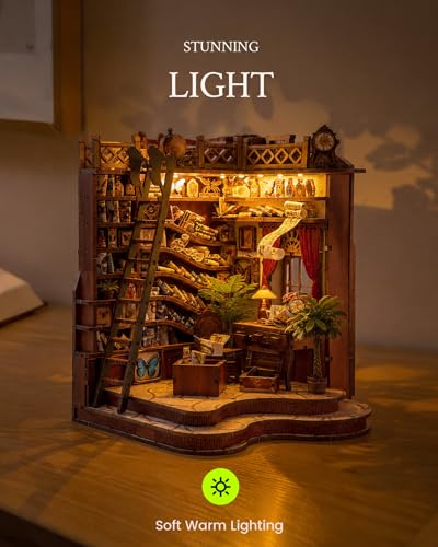Book Nook Kit DIY Miniature House Kit for Adults, Winding Lane Library Mini Dollhouse with Furniture & LED Lights, 3D Wooden Puzzle Bookshelf Insert Decor, Creative Gift for Teens, Family & Friends - style: Dream Bookstore