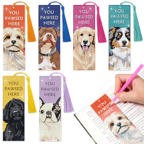 6 PCS Diamond Art Kits Bookmarks Diamond Painting Bookmark, 5D DIY Book Marks Dimond Art Paintings Gem Art, Acrylic Bookmarks with Tassels,Arts and Crafts for Adults Reading Gifts for Book Lovers - style: Dog