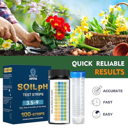 Soil Test Kit for pH 3.5–9 with Tube, 100ct Soil pH Test Strips