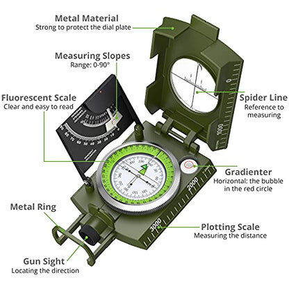 Proster Lensatic Sighting Compass IP65 Waterproof with Clinometer Bag - color: ArmyGreen