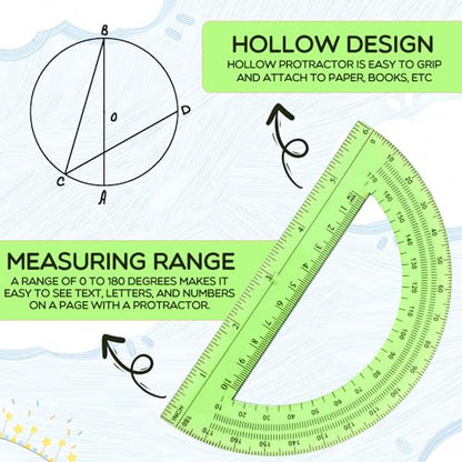 EBOOT 2 Pack Plastic Protractor 180 Degree Math Protractors 6 Inch,Green - color: Green