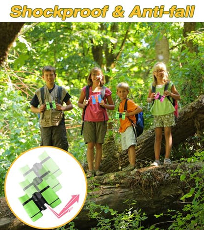 Binoculars for Kids, Toys for 3-12 Years Boys and Girls High-Resolution Optics Shockproof Mini Compact Toy Binoculars for Bird Watching, Hiking, Camping, Science, Detective - color: Blue+Green