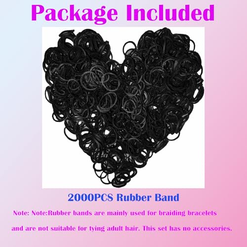 2000 Rubber Band Mini, Black Loom Bands. - color: 2000pcs Black