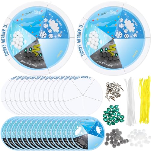RoundFunny 24 Set Weather Wheels Crafts Kit for Kids Weather Chart for Preschool Classroom Weathers Station Educational and Learning Activities Toys (Not Included Glue)