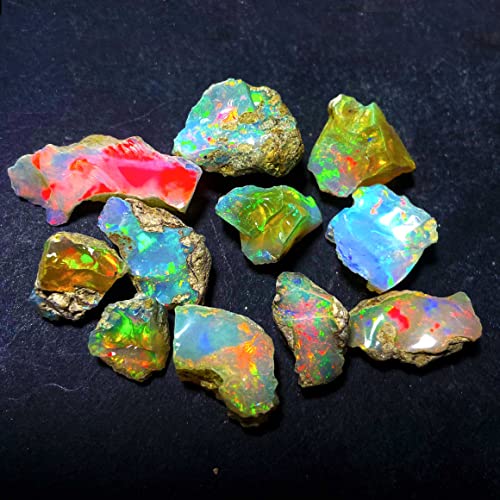 AAA Quality Natural Ethiopian Opal Jumbo Fire Rough 25 Carats 5-8 Pcs, Natural Opal Gemstones Raw For cutting cabbing polishing DIY art and craft, 10-15 MM, White