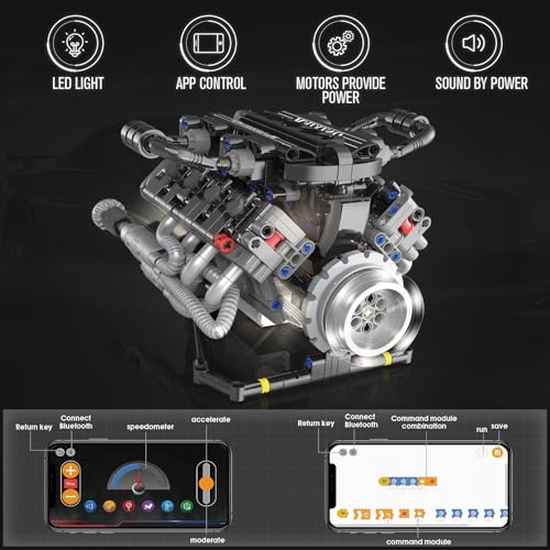 HIGH GODO V8 Engine Kit that Works, Visible Car Engine Model Kit with Motor and Lights, Build Your Own Car Engine Kit with App Control, STEM Project for Teens Adults 14+ (715 Pieces) - style: V8 Engine-D