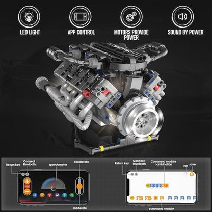 HIGH GODO V8 Engine Kit that Works, Visible Car Engine Model Kit with Motor and Lights, Build Your Own Car Engine Kit with App Control, STEM Project for Teens Adults 14+ (715 Pieces) - style: V8 Engine-D