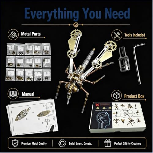 3D Metal Puzzle Model Mechanical Kits Steampunk Mosquito 140+ Components 2-3 Hours Build No Glue Screw Assembly Desktop Decor Christmas & Birthday Gift for Adults Men(Mosquito A) - style: Mosquito A