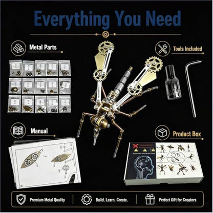 3D Metal Puzzle Model Mechanical Kits Steampunk Mosquito 140+ Components 2-3 Hours Build No Glue Screw Assembly Desktop Decor Christmas & Birthday Gift for Adults Men(Mosquito A) - style: Mosquito A