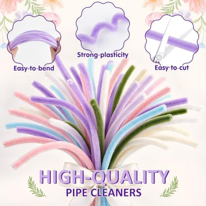 Anyeve 600 PCS Pipe Cleaner Craft,Pipe Cleaner Flower Kit with Flower Stem, Chenille Stems 6 Colors for Easy Bend, Not Easy Break, Best Craft Material for DIY and Craft Projects - color: 600PCS-Purple