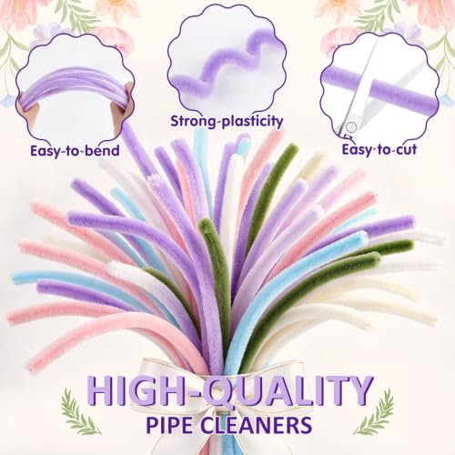 Anyeve 600 PCS Pipe Cleaner Craft,Pipe Cleaner Flower Kit with Flower Stem, Chenille Stems 6 Colors for Easy Bend, Not Easy Break, Best Craft Material for DIY and Craft Projects - color: 600PCS-Purple