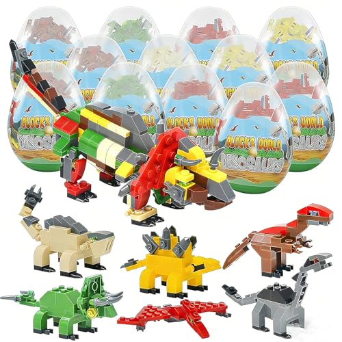 12PCS Pre Filled Easter Eggs Dinosaurs Party Favors Party Supplies Building Blocks Mini Animal Educational Toy Stacking Block Sets Science STEM Gift for Boys & Girls Kids Age 6+ - style: DINOSAURS