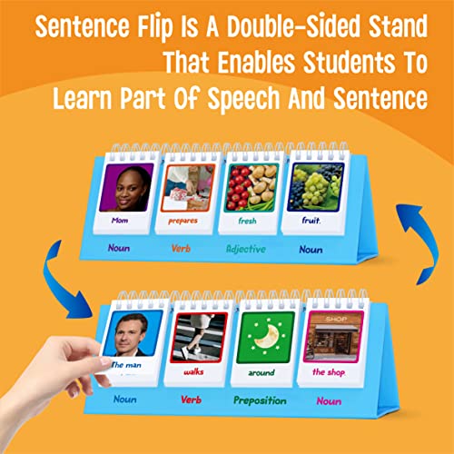 Sentence Flip Charts, 80 Double Sided Cards in Noun/Verb/Adjective/Preposition 40 New Sentence Building Freestanding Flip Chart Educational Learning Tool for School Supplies - style: Sentence-A