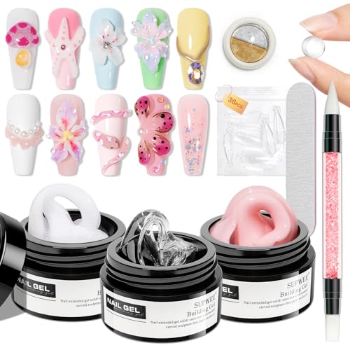 Solid Builder Gel for Nails Clear White 3D Sculpture Nail Art Hard Gel - color: Clear&White&Nude