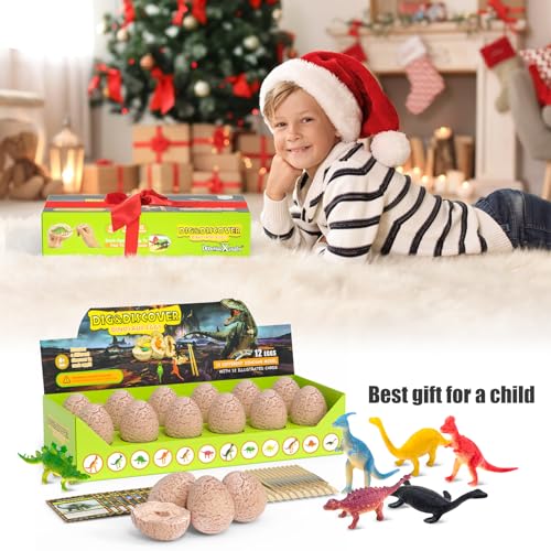 Dinosaur Eggs-Dig a Dozen Dino Egg Kit for Kids - Dinosaur Toys Gift for Boys 3-12 Year Old -12 Dino Eggs Dig Excavation Kit- Stocking Stuffers STEM Activities-Party Gifts for Boys & Girls