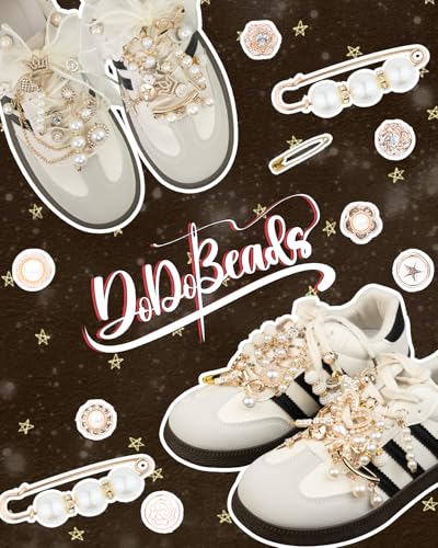 DoDoBeads 68 Pcs Shoe Charms for Sneakers, Elegant Sneaker Charms Kit with Pearls, Crowns, Ribbons & Satin/Lace Shoelaces, Sock Charm for Women, DIY Shoe Lace Decorations - style: Royal Pearl