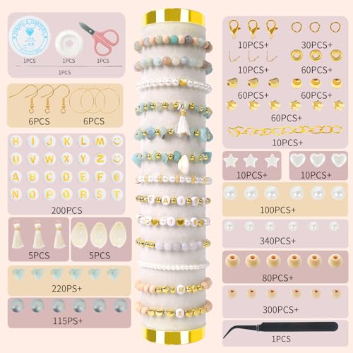Jewelry Making Supplies Kit, Bracelet Making Kit, Natural Stone Beads - color: Amazonite