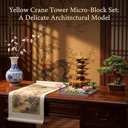 JXRLMB Chinese Ancient Famous Architecture Micro Building Blocks Set for Adults Yellow Crane Tower with Sakura Tree Cherry Plants, Toys for Kids Age of 14+ 2200 pcs - color: Chinese Yellow Crane Tower