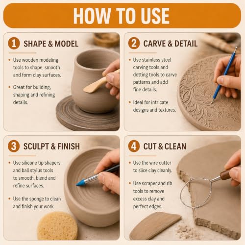 47PCS Pottery Tools Kit, Ceramic Tools, Clay Sculpting Tools - color: 47Pcs