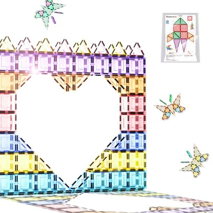 PicassoTiles Magnet Tile Building Block Set Magnetic Construction Square Triangle Tiles Toy Kit Sparking Creativity Geometric Shapes STEM Educational Learning Brain Development Kids Ages 3+ PB24 - color: 24 Pcs