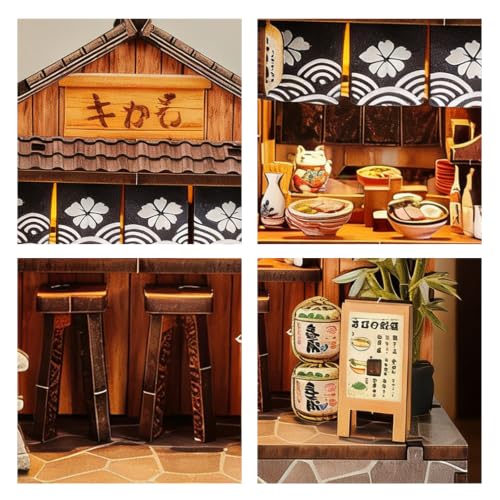 Music Park Book Nook for Adults, 3D Wooden Puzzle Japanese Eatery with LED - color: Japanese Eatery