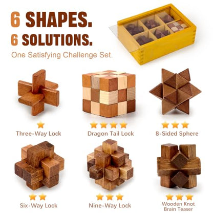 VolksRose 6pcs Wooden Brain Teaser Puzzles, IQ Challenge Puzzle Games, Logic Smart Mind Puzzle Box Lock Toy Removing Assembling 3D Small Puzzle Gift Set for Adults Teenagers Kids, 1.8inch 4.5cm - color: B-6pcs-4.5cm-2