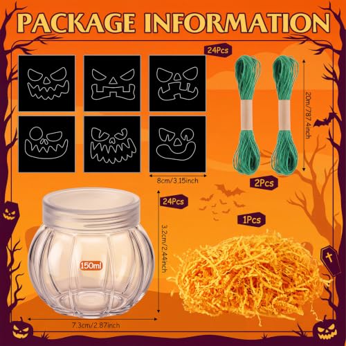 24 Sets Halloween Crafts Kits DIY Pumpkin Plastic Mason Jar - style: Pumpkin