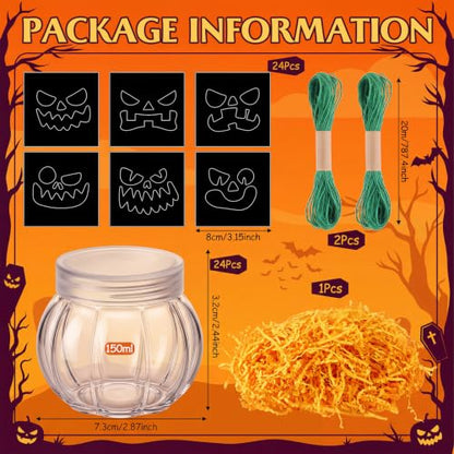 24 Sets Halloween Crafts Kits DIY Pumpkin Plastic Mason Jar - style: Pumpkin