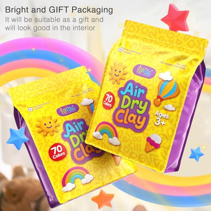 FlyFlag Air Dry Clay - 70 Colors, Ultra Light and Soft, Non-Toxic Modeling Clay for Kids with Tools and Tutorials, for Creative Play and Learning