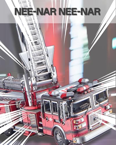 Piececool 3D Metal Puzzles for Adults, Ladder Truck Fire Engine Model Kits Building, Challenge to Assemble DIY Craft Kits, Best Birthday 354 Pcs - style: Ladder Truck