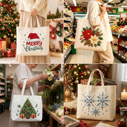 ARTopet Embroidery Tote Bag Kit for Beginners Christmas Canvas Cross Stitch Handbag with Hoops Needles Threads Reusable Grocery Bag for Women-Christmas Tree - color: Christmas Tree