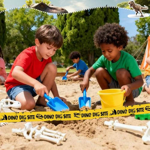 Nuanchu 2 Rolls 3'' x 98 Feet Dino Dig Site Caution Tape Party Decorations - style: Yellow Dino Dig Site Caution