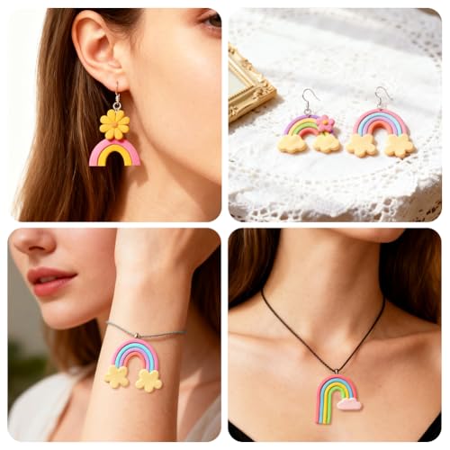 ORIGACH 22 Pcs Rainbow Polymer Clay Cutters Set PLA Clay Earring Cutters for Earring, Necklaces, Bracelets Making Polymer Clay Molds with Storage Box - style: Rainbow