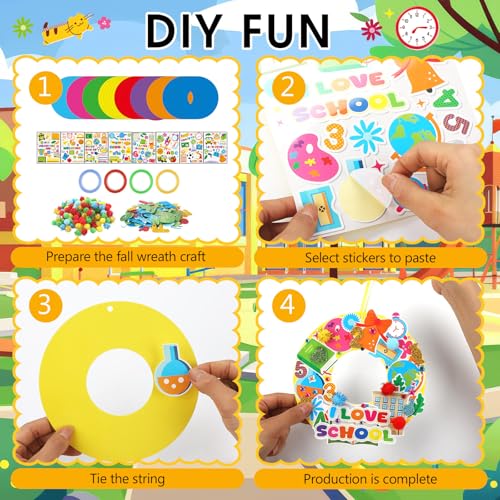 Hollowfly 48 Sets Back to School Craft Kits DIY Wreath for First Day - style: Back to School