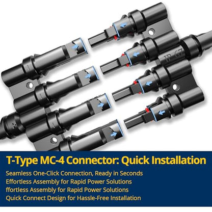 Solar Branch Connectors, Solar Panel Y Branch Connector (1 Pair, T-Branch) - size: 1Pair M/FFFF+F/MMMM