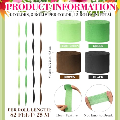 Epakh 12 Rolls Black Green Brown Crepe Paper Streamers 984ft - color: Black Green Brown