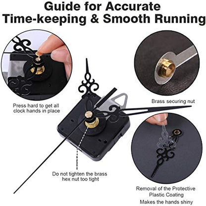 EMOON 2 Pack Non Ticking Clock Mechanism with 4 Pack Clock Hands, Clock Movement Motor Kit for Clock Repair, Replacement and Custom Clock (Total Shaft Length 7/8 in) - size: Total Shaft Length 7/8 in