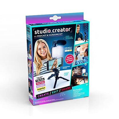 Canal Toys New Studio Creator Podcast & Vlogging Kit – Record Your own podcasts and Vlogs Like Your Favorite influencers! Fold-up Tripod, LED Light & Microphone. Ages 8+ - style: Podcast & Vlogging Kit