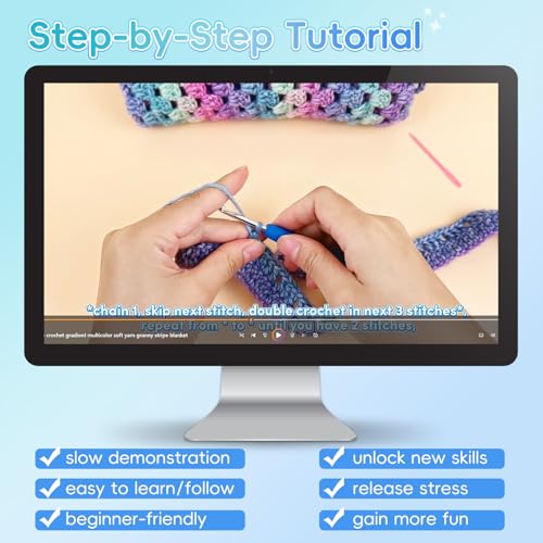 Aeelike Crochet Blanket Kit for Beginners, Easy Crochet Kits, Blue Gradient - color: Aurora Blue Gradient