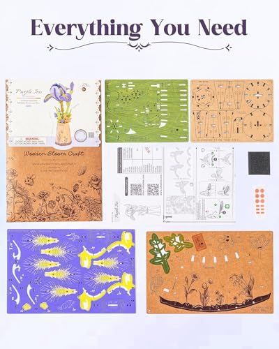 3D Flower Wooden Puzzles for Adults-Purple Iris, DIY Wooden Flowers Model Kit Building Set Crafts Birthday Gifts, Artificial Botanical Collection Creative Gift Ideas/Housewarming Display(73PCS) - style: TW - Purple Iris