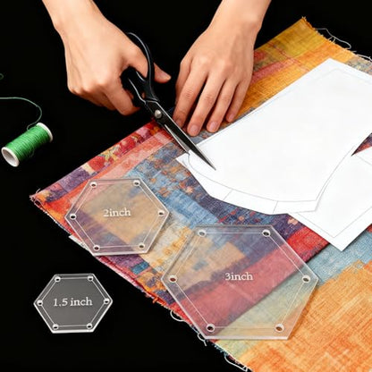 6pcs Hexagon Templates Quilting 1, 1.5, 2 3 4 5 Inch Quilting Templates for Cutting Patterns with 1/4 Inch Seam Allowance(Color:Clear)