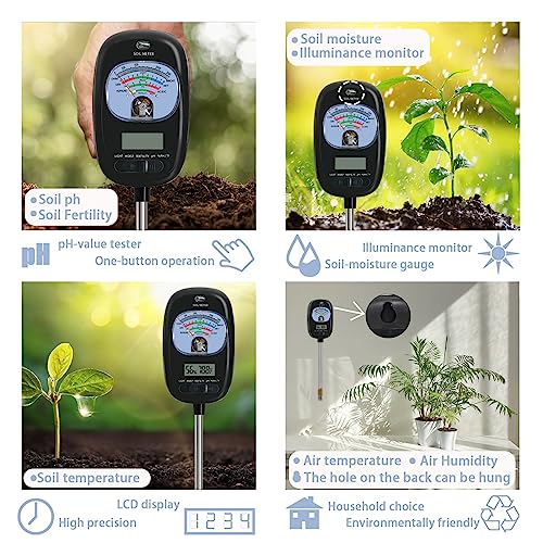 7-in-one Soil Test Kit, Soil Moisture Meter/PH Meter/Sunlight Intensity/Fertility Soil Tester, LCD Display Air & Soil Hygrometer Temperature for Hous Plants Garden, Farm, Lawn Care Moisture Meter - color: Dark NEW