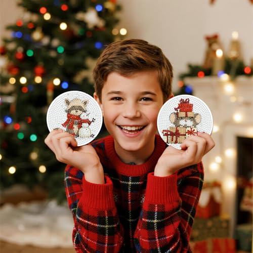 8 Pcs Christmas Diamond Art Coasters with Holder Cork Pads - color: Christmas C Coasters
