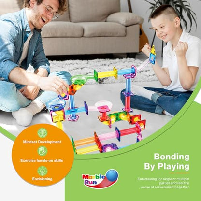 PicassoTiles 120 PCS Magnetic Tile Marble Run STEM Construction Set Ages 3+ - color: 120 Piece Marble Run