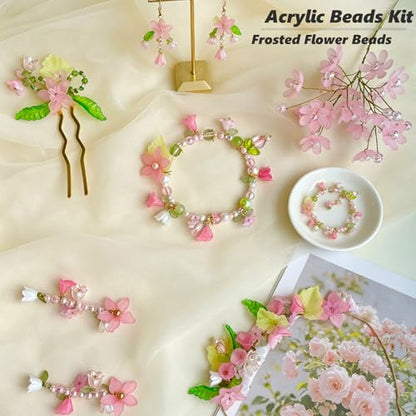 536 Pcs Acrylic Flower Beads Kit Frosted Flower Leaf Pendants Pearl Charms for DIY Crafts Necklace Earring Jewelry Making Plants Kit