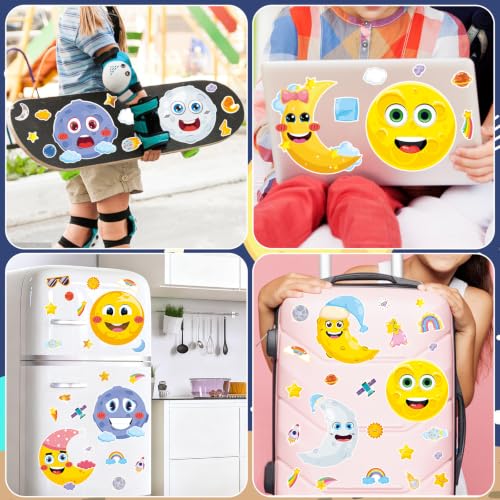 24 Sheets Moon Make a Face Sticker, Moon Mix and Match Stickers DIY Crafts for Home School Classroom Activity Reward Party Favors - style: Moon