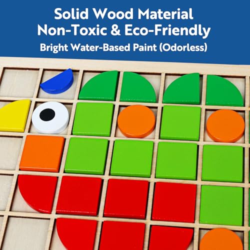 Wooden Stacking Puzzle Toy,120 Pcs Colorful Pattern Blocks Set Geometric Shape Puzzles for Kids Ages 3+, Montessori Preschool Educational STEM Puzzle Toys for Classroom Learning Kindergarten