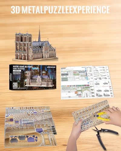 Piececool 3D Metal Puzzles for Adults Notre Dame De Paris Church Metal Model Kits, Interactive DIY French Cathedral Architecture Building Kit, Best Gifts for Adults Men Teens 14+ - color: Notre Dame De Paris